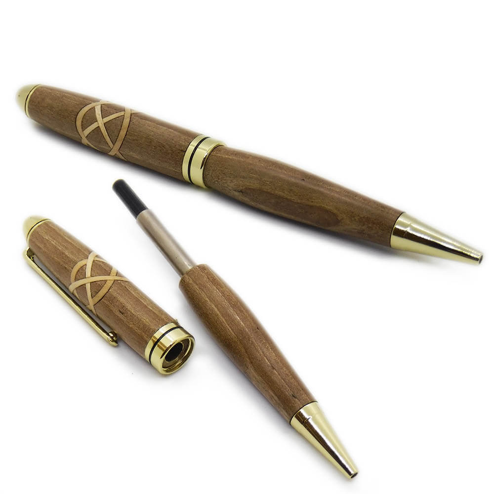 PENNA IN LEGNO DI NOCE E ACERO CON INTARSIO NODO C