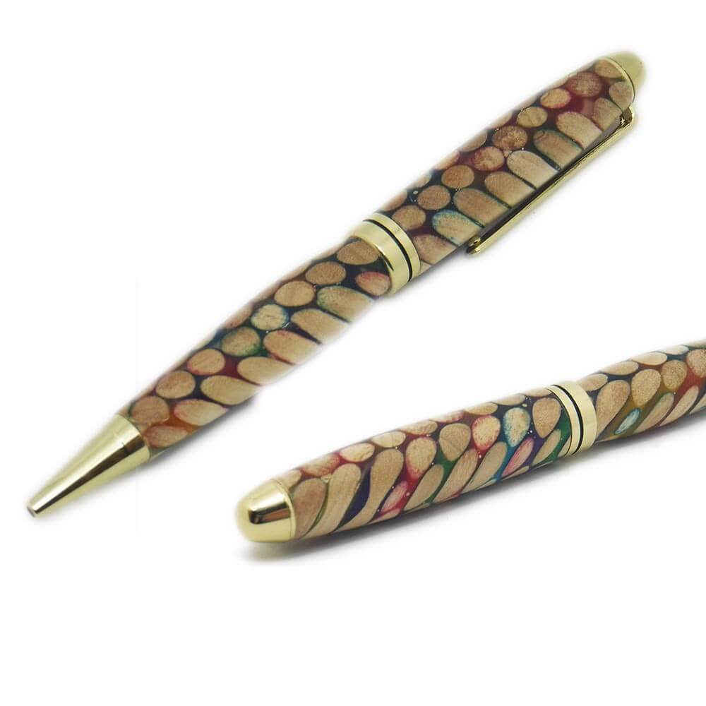 PENNA IN LEGNO DI ACERO E RESINA MULTICOLORE CON C